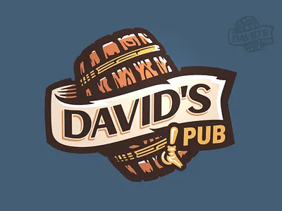 David's Pub Logo bar barrel beer brand branding brew brewery brewing can craft drink food illustration label logo pub restaurant scroll wine