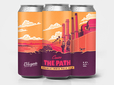 Cruise THE PATH Cans beach beer branding beer can beer label branding california craft beer design el segundo illustration ipa midcentury pale ale postcard retro tropical