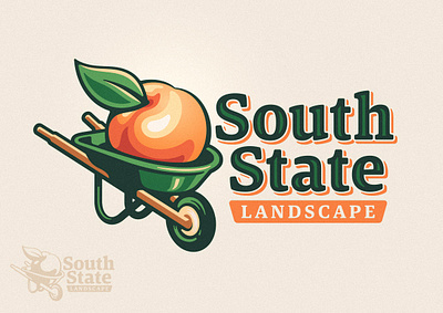 South State Landscape Logo brand branding care fruit garden georgia green landscape landscaper landscaping lawn logo nature orange peach plant south southern tree wheelbarrow