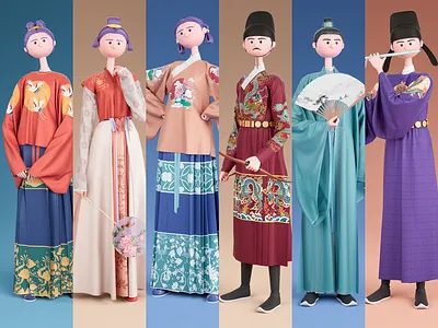 Traditional Chinese Costumes 3d blender character design octane