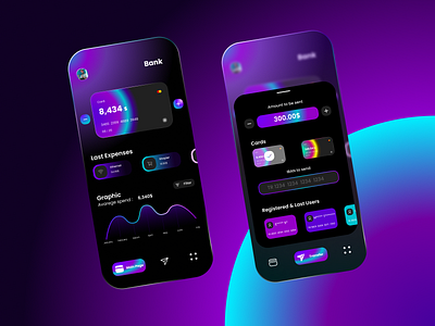 Finance App UI app app design bank bank card banking bankingapp branding dark app dark ui design finance finance app finance business holographic holography mobile app mobile design mobile ui ui uiux