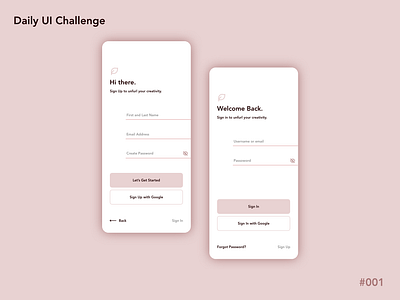 Mobile Sign up dailyui 001 dailyuichallenge mobile ui sign in sign up ui design