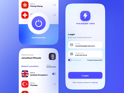 Thunder VPN App UI/UX app design app interaction clean creative design iphonex location mobile application thunder ui ui design uiux ux ux design vpn