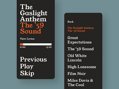 Typographic Music Player app design experiment experimental ui minimal mobile mobile ui serif serif font typography ui ui design uiux ux ux design uxui