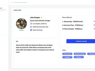 Mentor Dashboard for public profile details frontend frontend development html html css reactjs redesign responsive ui ux web design website website builder website design