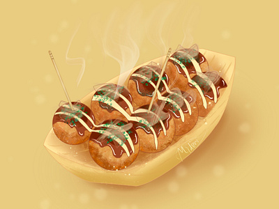 Takoyaki food illustration japanese procreate snack takoyaki