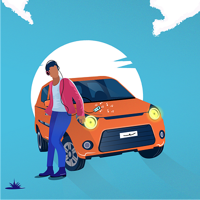 Car car cloud flat headset illustration music playing random vector