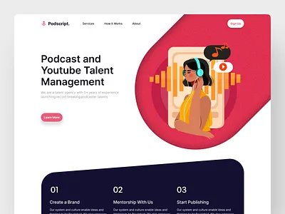 Podcast Talent Agency Landing Page agency gradient illustration landing page podcast podcaster podcasting talent ui ux web design youtuber