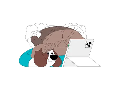 Senior, Puppy & Tablet. branding design illustration vector