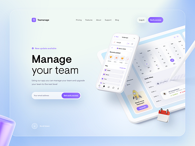 Website Design 3d app blue blur calendar clean design ipad manager mobile mockup report round tablet task team ui upload ux white