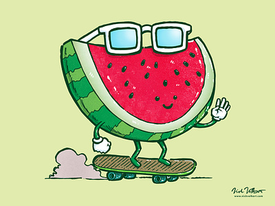 Sunglasses Skater Watermelon fruit illustration melon skateboard skateboarding skater smiling summer summertime sunglasses watermelon waving
