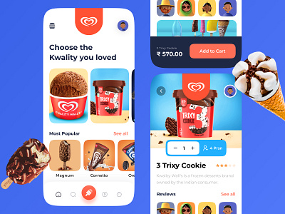 Ice Cream App UI Design animation app app design apple application bottom nav clean ui color palette colorful gradient ice icecream ios app ios app design logodesign navbar ui uiux