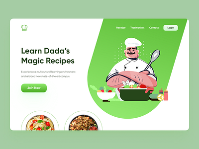 Dada’s Recipes - Food Vlog 3d cookery cooking cooking app food food and drink food app food website illustration landing design landing page minimal recipe card recipe website recipes vlog youtube