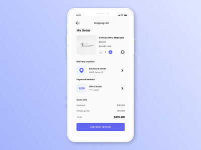 Shopping Cart airpods checkout dailyui dailyui 058 dailyui58 dailyuichallenge flat location minimal order payment shop shopping shopping cart ui uidesign visa