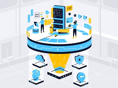 Managed Container Platforms cloud container devops digital illustration isometric kubernetes technology