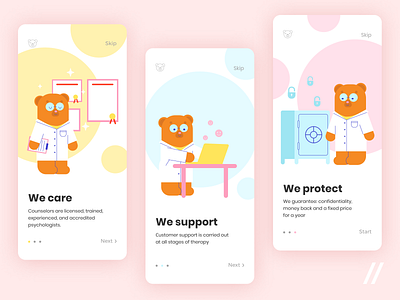 Kids Mental Health App app blue children design health illustration kids mental mental health mobile mvp online pink psychology purrweb react native startup ui ux yellows