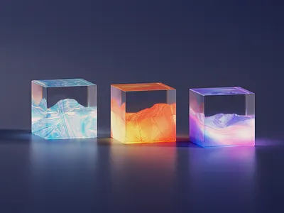 GLASS-CUBE-5-12 3d art abstract blender blue clean colour flat glassy gradient icon illustration landscape texture transition wantline