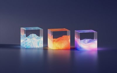 GLASS-CUBE-5-12 3d art abstract blender blue clean colour flat glassy gradient icon illustration landscape texture transition wantline