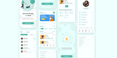 Pet Shop App adopt android app app app design app ui birds cat chat clean ui dog green mobile pet pet care pets petshop profile shop userinterface ux