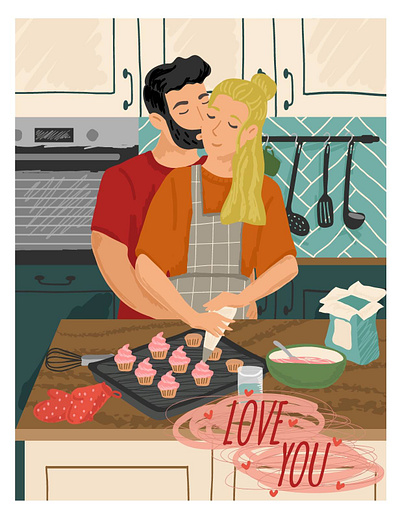 Couple in love cooking together. Hand drawn illustration. cooking couple design family hand drawn illustration love lovers vector illustration vectorgraphics.io