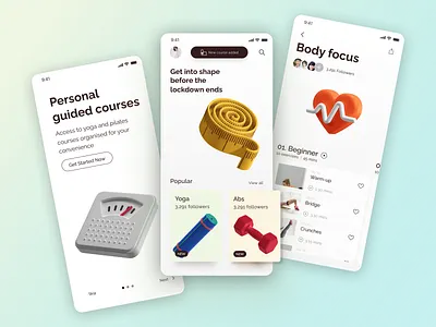 Personal Guided Courses 3d app body branding design fitness minimal sport ui ux web