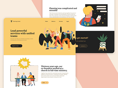 Planning Center branding center design illustration minimal party plan ui ux web website yellow