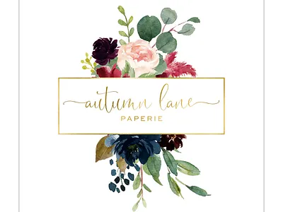 Burgundy and Pink Bouquet with Gold Frame Logo brand brand design brand identity branding branding design design floral logo flower logo illustration logo logo design logos premade logo watercolor logo