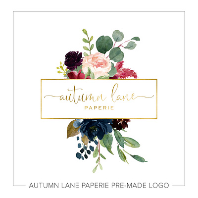 Burgundy and Pink Bouquet with Gold Frame Logo brand brand design brand identity branding branding design design floral logo flower logo illustration logo logo design logos premade logo watercolor logo