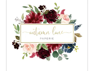 Burgundy and Pink Bouquet with Gold Frame Logo brand brand design brand identity branding branding design design floral logo flower logo illustration logo logo design logodesign logos premade logo watercolor logo