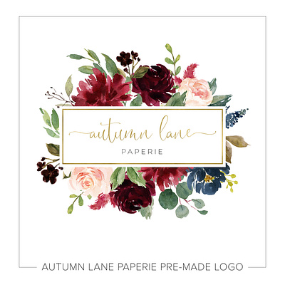 Burgundy and Pink Bouquet with Gold Frame Logo brand brand design brand identity branding branding design design floral logo flower logo illustration logo logo design logodesign logos premade logo watercolor logo