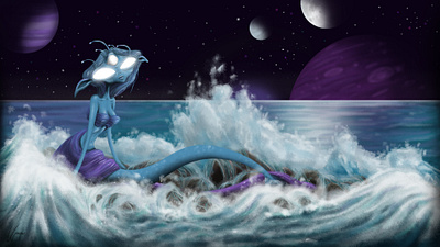 Alien Mermaid adobe photoshop alien alienart digital painting lowbrow lowbrowart mermaid oceanart painting photoshop art photoshop painting space womanart