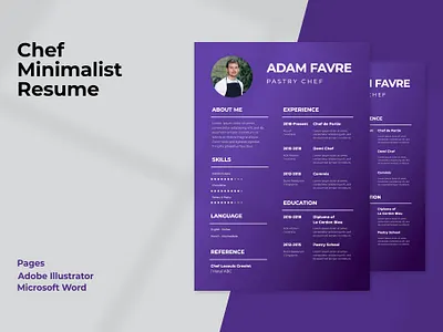 Adam Favre - Chef CV Minimalist chef clean cover letter cv cv design cv template free job job cv letter minimal minimal resume modern modern resume professional resume resume design resume template simple resume