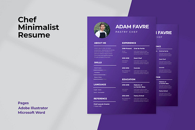 Adam Favre - Chef CV Minimalist chef clean cover letter cv cv design cv template free job job cv letter minimal minimal resume modern modern resume professional resume resume design resume template simple resume