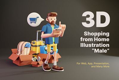 3D Shopping from Home 3d animation 3d art 3d character 3d illustration agency app bill concept conceptual flat girl illustration male online page pay set shopping vector web