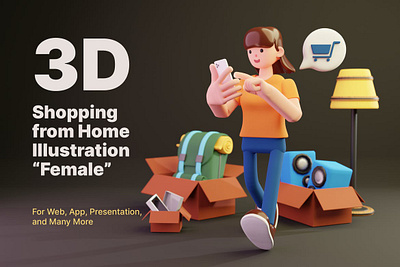 3D Shopping from Home 3d animation 3d art 3d character 3d illustration agency app bill buy concept conceptual flat girl home illustration online page pay shopping vector web