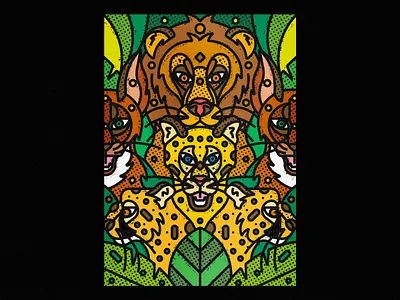 African Wildlife africa animals botanical caracal contemporary fauna forest illustration jungle leaf leopard line art lion modern nature safari wild wildlife