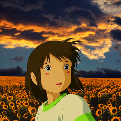 Chihiro in the Sunset adobe photoshop art artwork character creative digital digital art digitalart flowers my neighbor totoro photoshop studio ghibli sunset