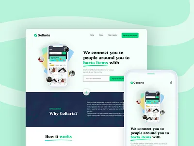 Landing page for GoBarta barter branding design landing page minimal typography ui uidesign uxui vector visual design web