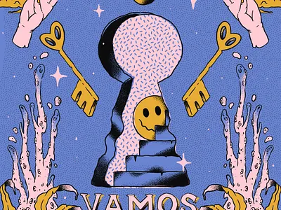 Are you ready? design handmade hands illustration keys lowbrow lsd patterns poster procreate psychedelic smilie texture