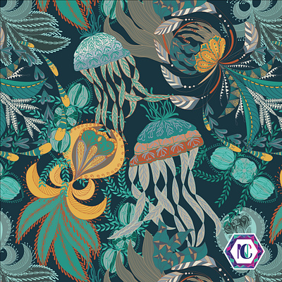 seacreatures design repeat pattern vector art vector illustration