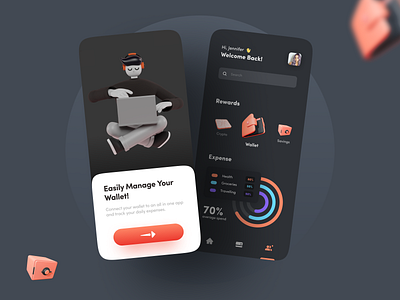 Fintech App Dark Mode 3d 3d ui dark mode dark theme dark ui dribble shot finance fintech app personal finance product design trending ui uibucket uisketch uitrend uitrends uiux