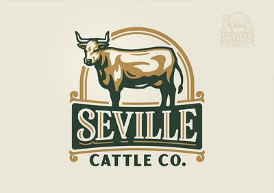 Seville Cattle Co. Logo agriculture beef brand branding bull cattle cow dairy farm farmer farming food illustration land logo milk steak steer