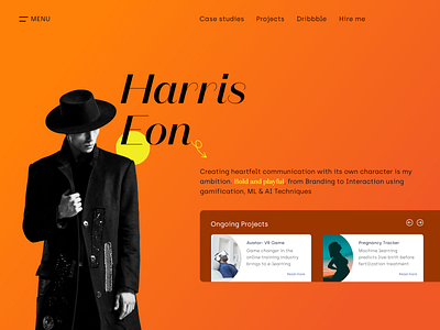 Harris Eon Portfolio accessibility augmentedreality bold casestudies colors design fashion gamification gradients hireme love minimal navigation playful projects typography ui virtualreality visual