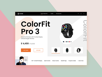 Noise SmartWatch Website Redesign branding design landing page logo minimal typography ui ux web web design website website design