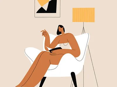 Apartment 2d apartment book character characters flat girl illustration interior people room shape texture vector woman