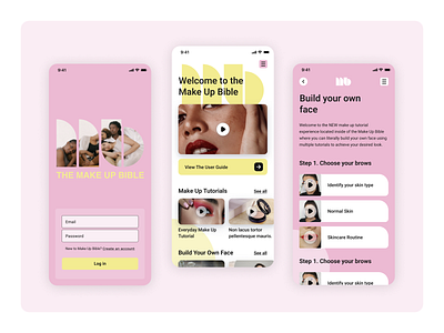 Make Up Bible App app app design beauty figma make up mobile design pink ui uidesign uiux