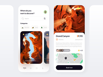 Travel App 🏕️ adventure app booking clean design explore minimal mobile tourism travel traveler traveling trip ui user interface ux vacation