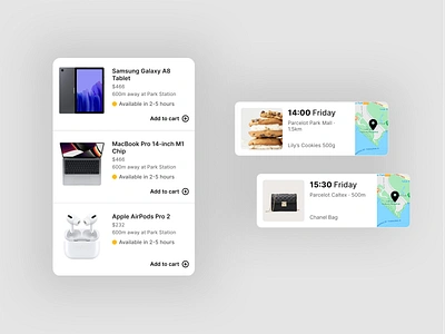 E-commerce UI cards card design delivery display product ecommerce figma map map marker online shopping order product card product detail shopping ui