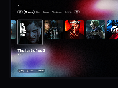 Playstation UI - game selection ps5 tv ui uiux