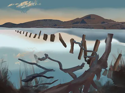 Mist on the lake illustration lake view